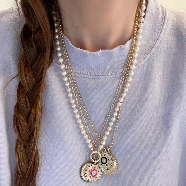 14K Gold White Diamond & Hot Pink Enamel Florence Charm