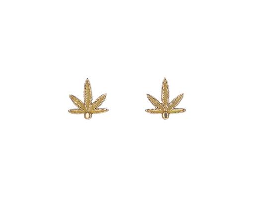 Extra Small Gold Cannabis Stud Earring