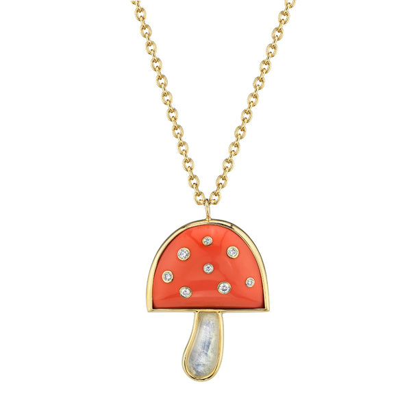 Magic Mushroom Necklace with Precious Stones