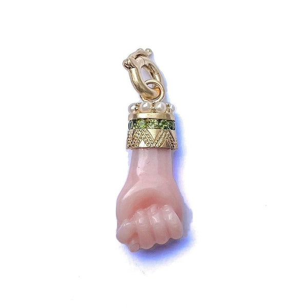 14K Gold Pink Opal Green Tourmaline & Pearl Figa Flossie Charm