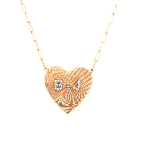 THE LOVE FLUTED HEART NECKLACE WITH DIAMOND INITIALS