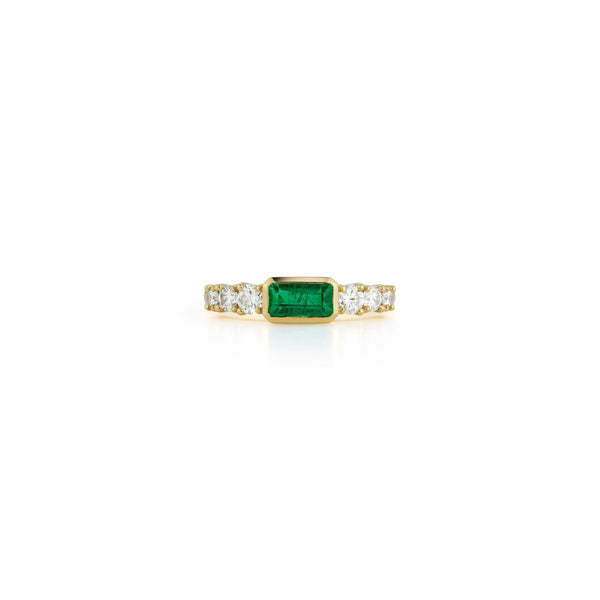 Toujours Bezel Set Emerald and Diamond Ring