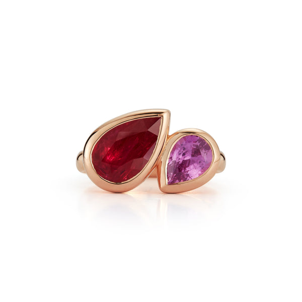 Prive Luxe Ruby and Pink Sapphire Pears Ring