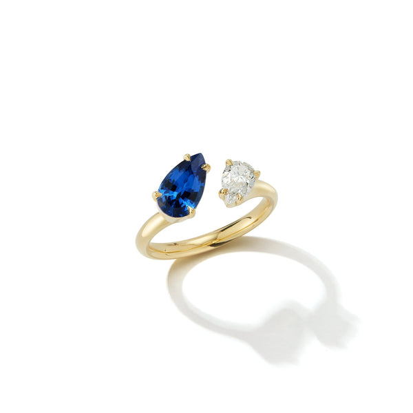 Prive Luxe Blue Sapphire and Diamond Pears Ring