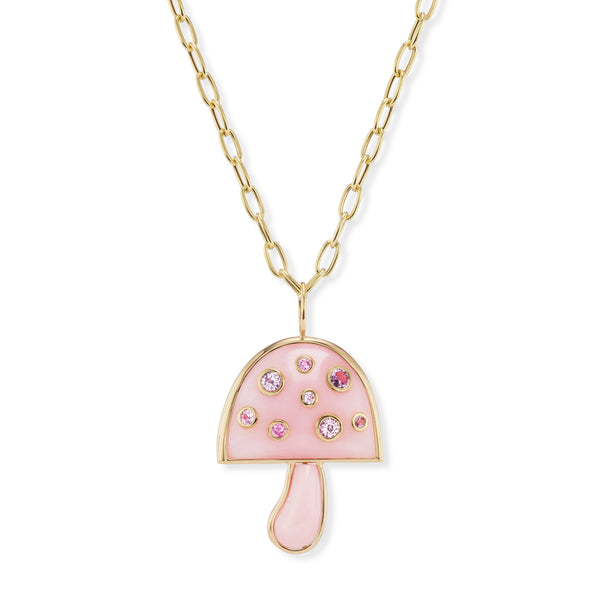 Magic Mushroom Necklace with Precious Stones - PINK OPAL