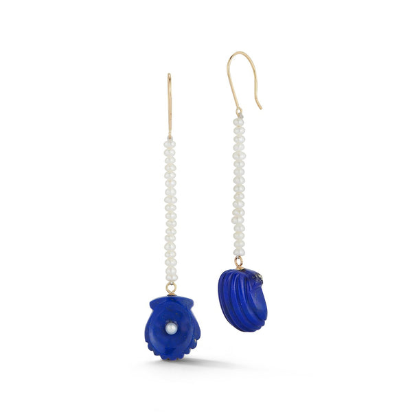 DREAM SHELL EARRINGS - LAPIS LAZULI WITH PEARL