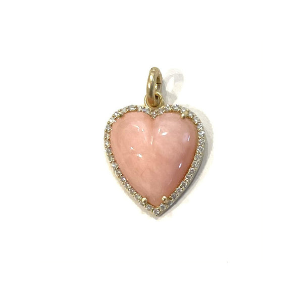 14K Gold Diamond & Pink Opal Alana Large Heart Charm