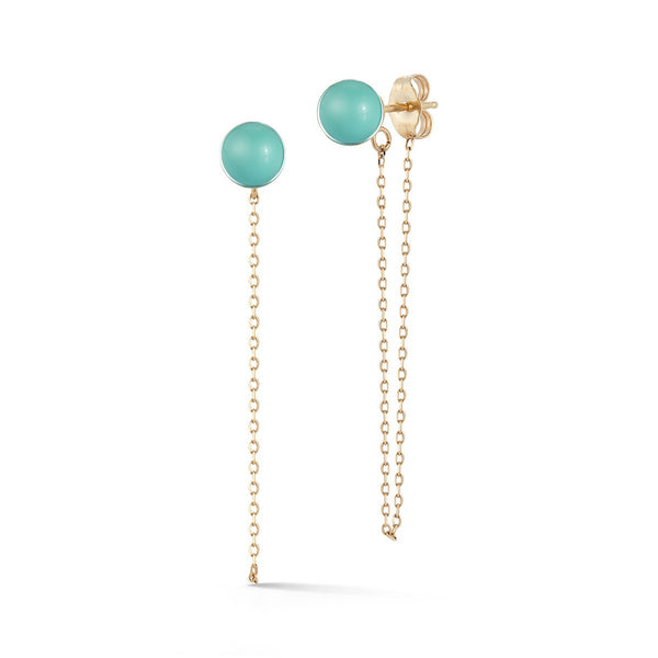 TURQUOISE STUD WITH CHAIN DROP EARRINGS