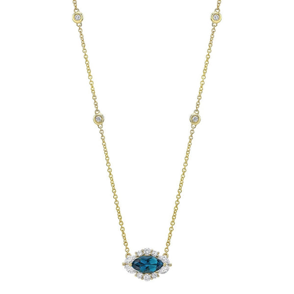 DIAMOND AND BLUE TOPAZ MARQUISE EVIL EYE NECKLACE