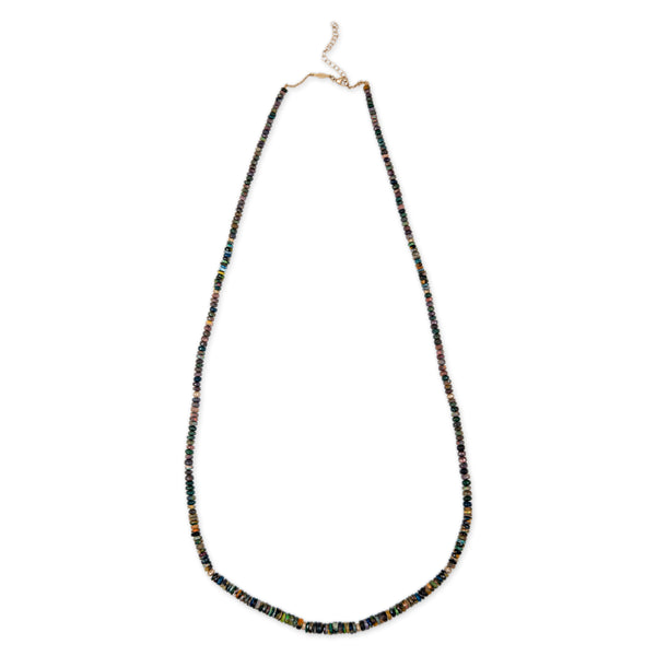 FACETED HEISHI BLACK OPAL / 10 ASSORTED PAVE DIA RONDELLES BEADED NECKLACE