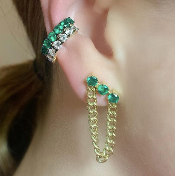 Toujours Emerald Stud with Draped Chain